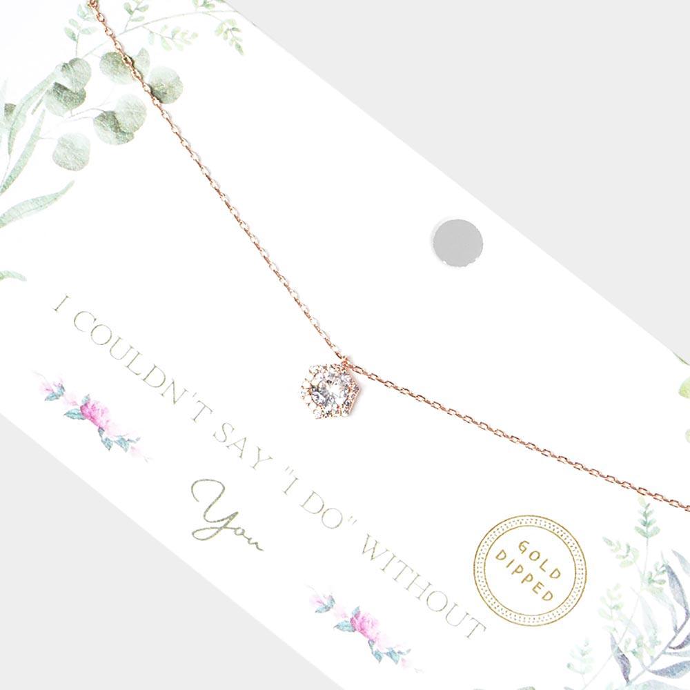 Rose Gold Gold Dipped CZ Round Pendant Necklace