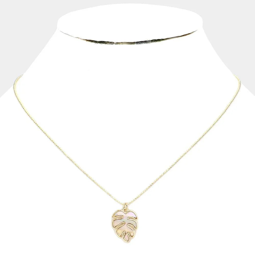 Mother of Pearl Tropical Leaf Pendant Necklace - Jewelry Store by Erik Rayo