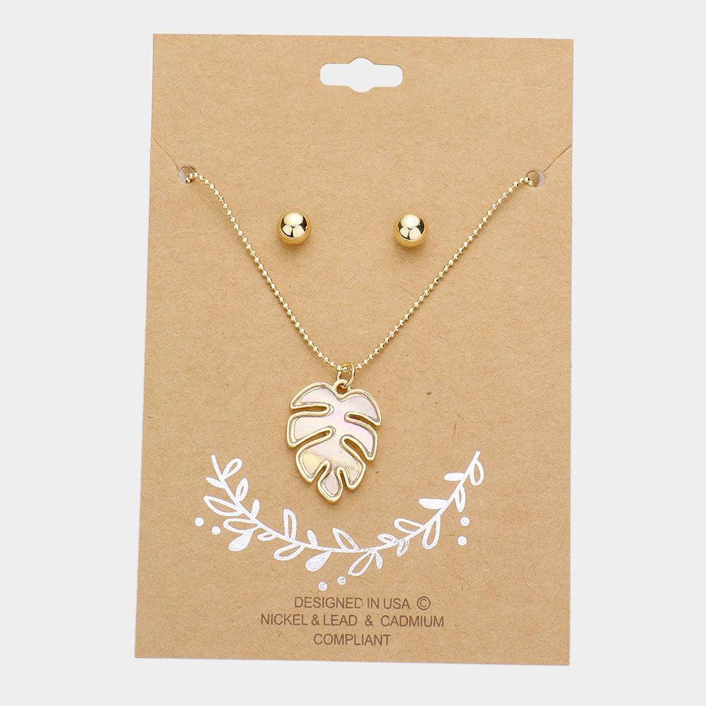 Mother of Pearl Tropical Leaf Pendant Necklace - Jewelry Store by Erik Rayo
