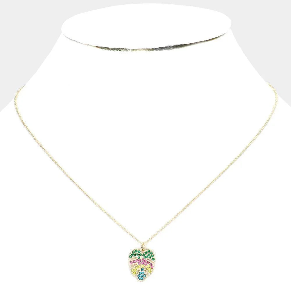 Rhinestone Embellished Tropical Leaf Pendant Necklace - Jewelry Store by Erik Rayo