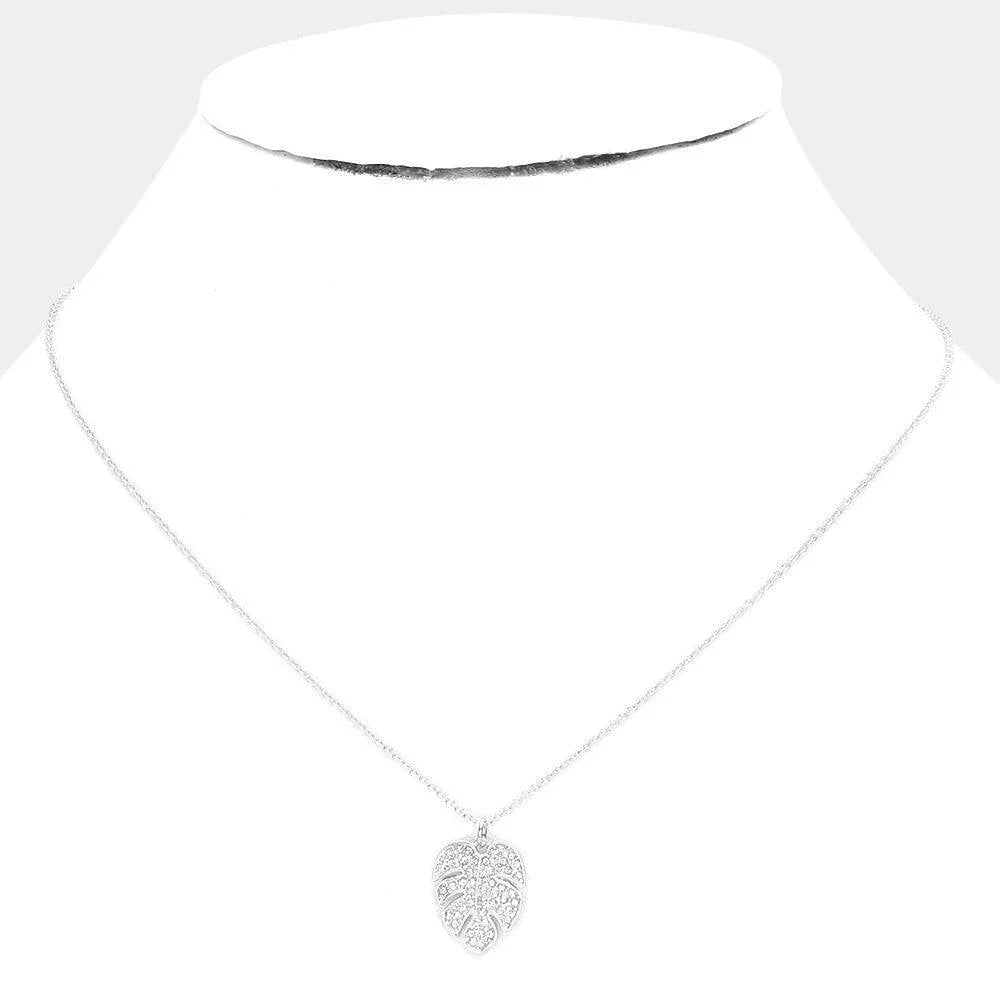 Rhinestone Embellished Tropical Leaf Pendant Necklace - Jewelry Store by Erik Rayo