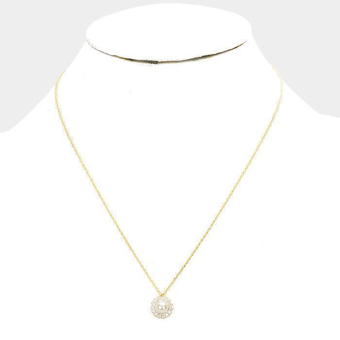 Gold Cubic Zirconia Pearl Accented Pendant Necklace - Jewelry Store by Erik Rayo