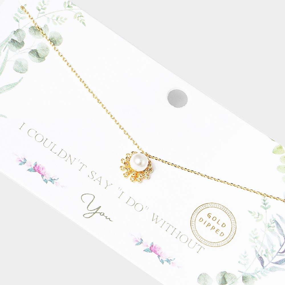 Gold Gold Dipped Pearl Accented CZ Trimmed Pendant Necklace