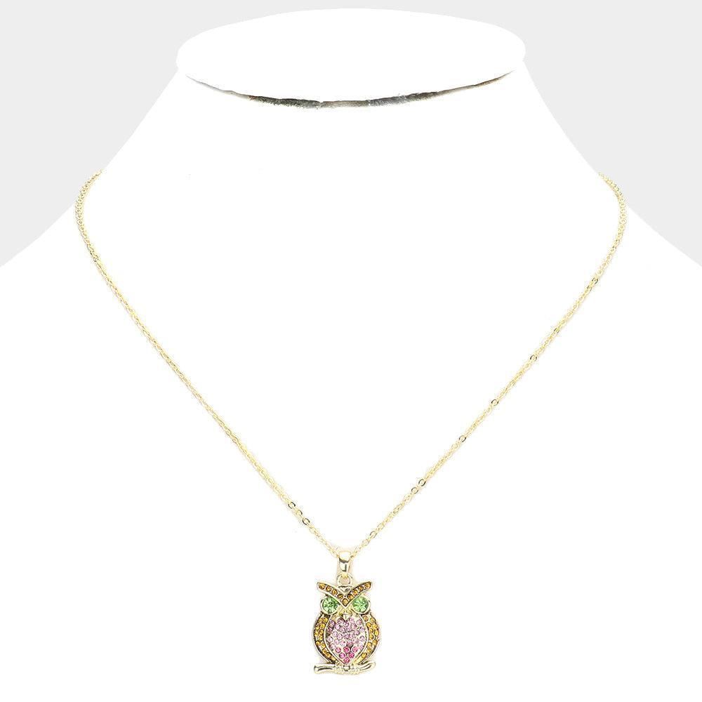 Gold Rhinestone Embellished Owl Pendant Necklace - Jewelry Store by Erik Rayo