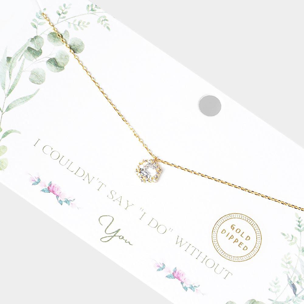 Gold Gold Dipped CZ Hexagon Pendant Necklace