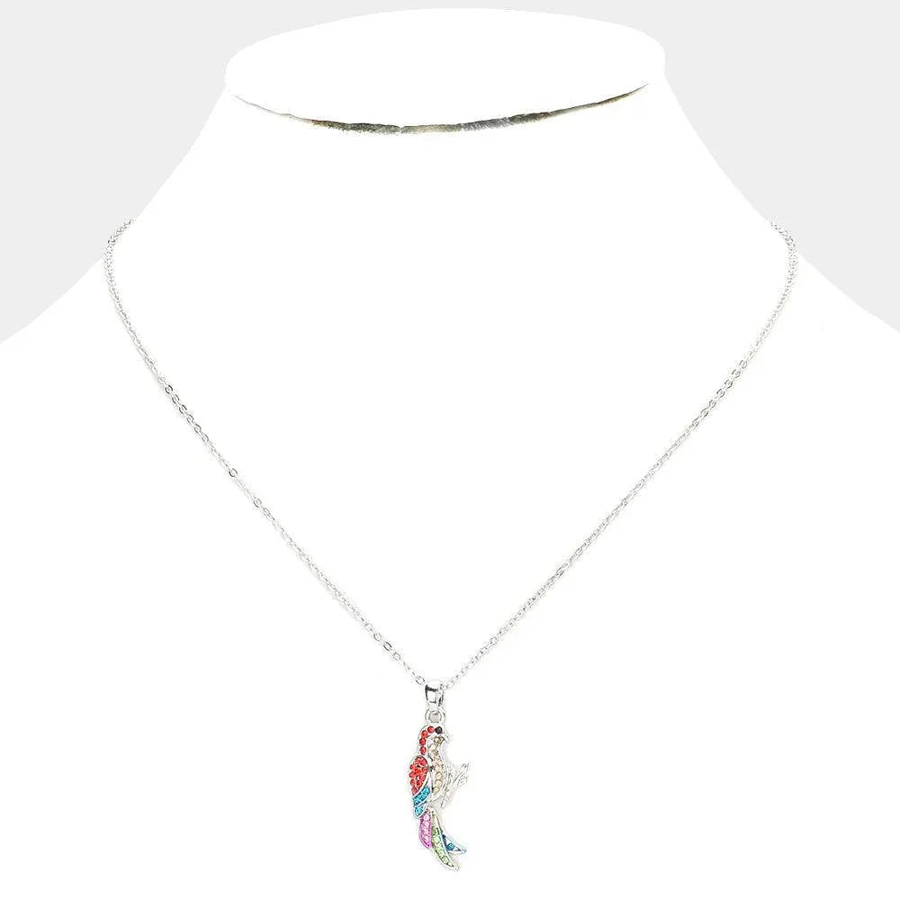 Rhinestone Embellished Parrot Pendant Necklace - Jewelry Store by Erik Rayo