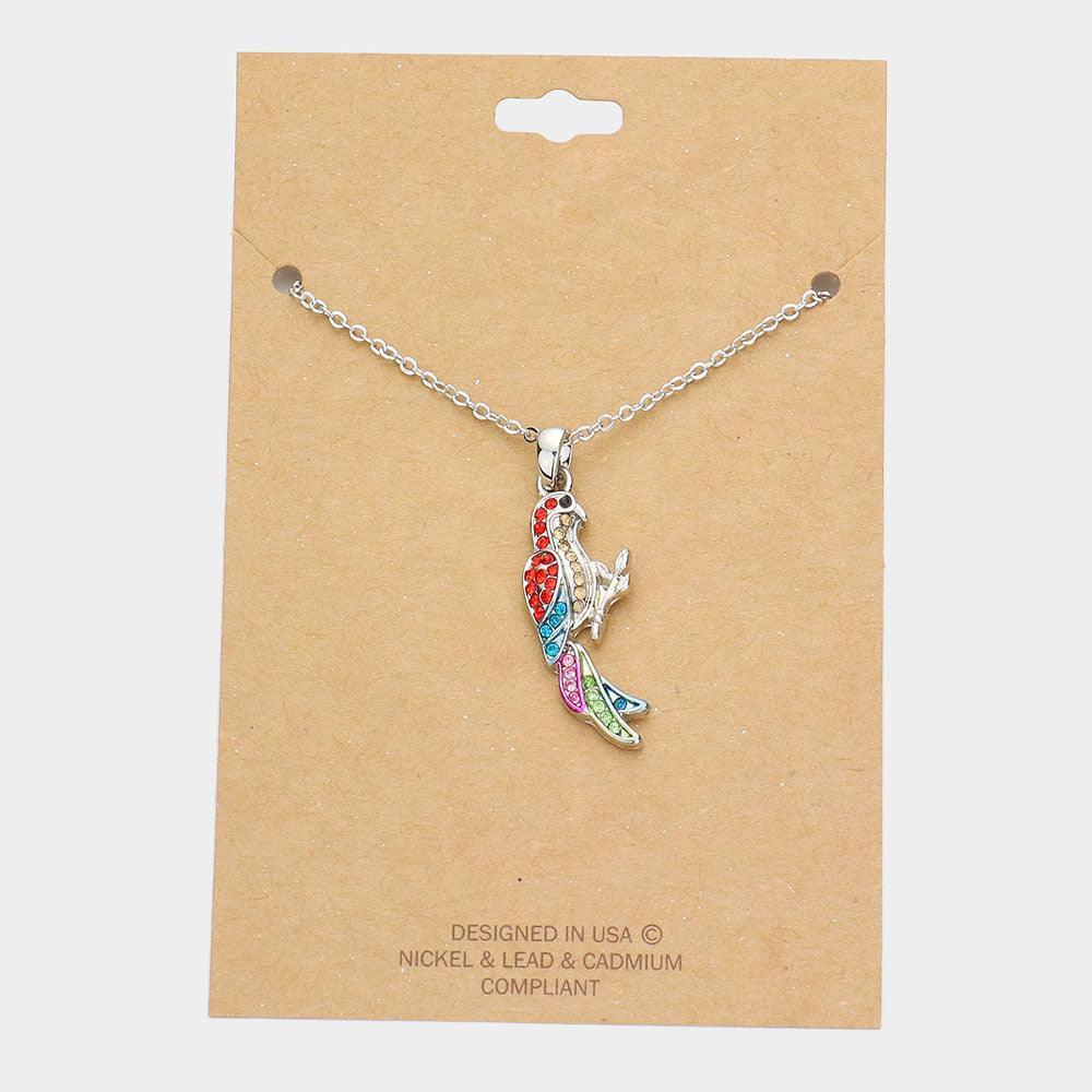 Rhinestone Embellished Parrot Pendant Necklace - Jewelry Store by Erik Rayo