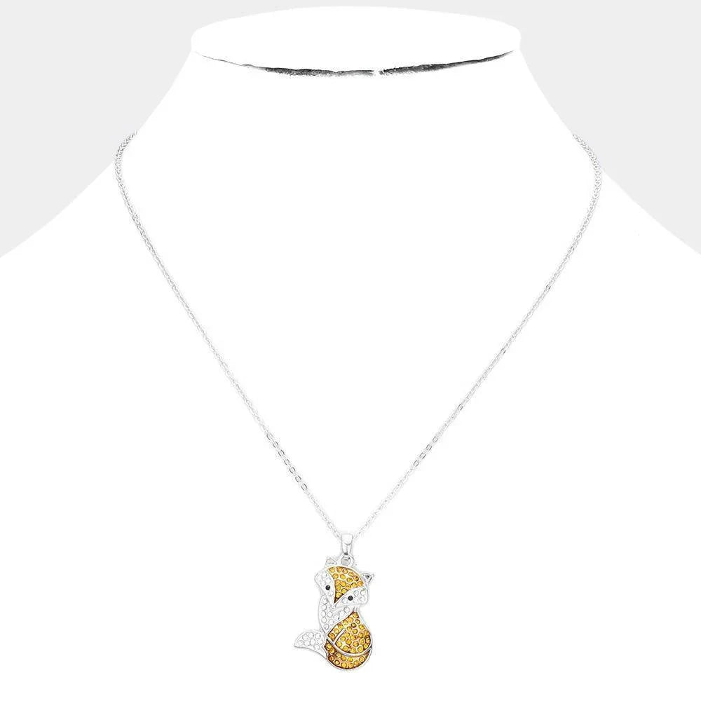 Silver Rhinestone Embellished Metal Fox Pendant Necklace - Jewelry Store by Erik Rayo