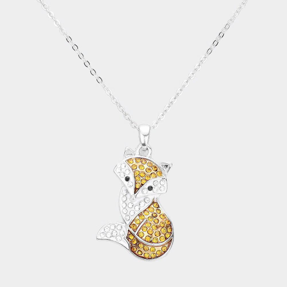 Silver Rhinestone Embellished Metal Fox Pendant Necklace - Jewelry Store by Erik Rayo
