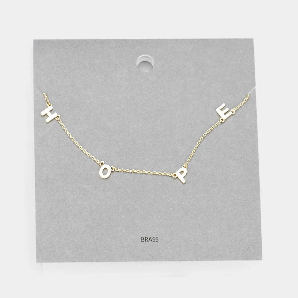 Gold Brass Metal Hope Pendant Necklace - Jewelry Store by Erik Rayo