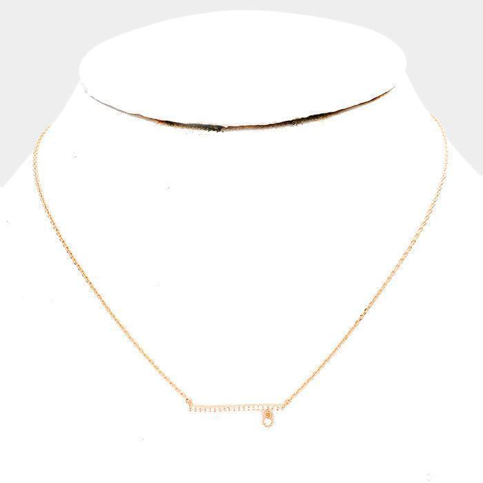 Rose Gold Cubic Zirconia Bar Dangle Pendant Necklace - Jewelry Store by Erik Rayo