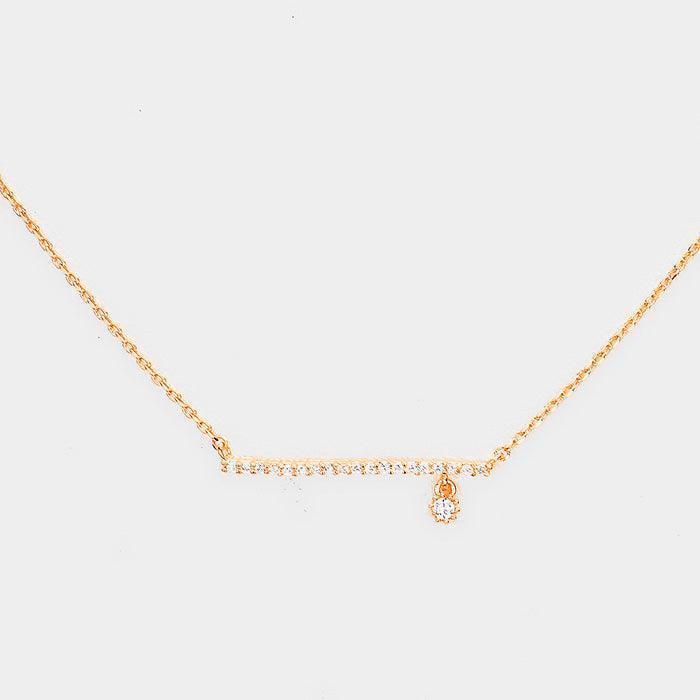 Rose Gold Cubic Zirconia Bar Dangle Pendant Necklace - Jewelry Store by Erik Rayo