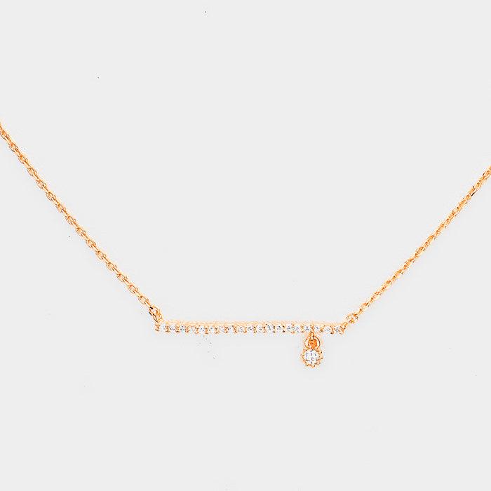 Rose Gold Cubic Zirconia Bar Dangle Pendant Necklace