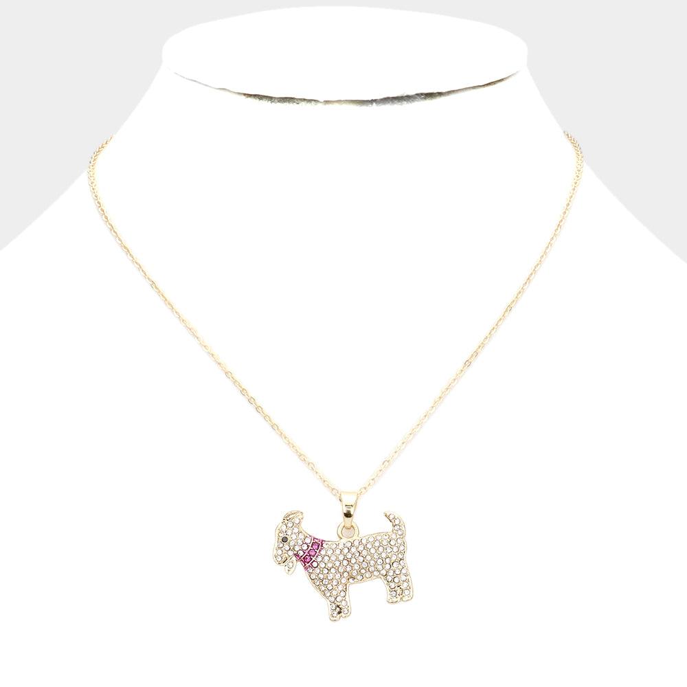 Gold Rhinestone Embellished Goat Pendant Necklace - Jewelry Store by Erik Rayo