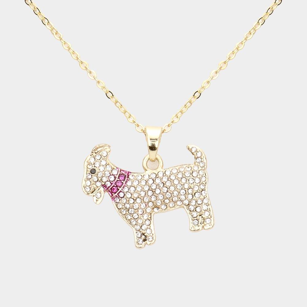 Gold Rhinestone Embellished Goat Pendant Necklace - Jewelry Store by Erik Rayo