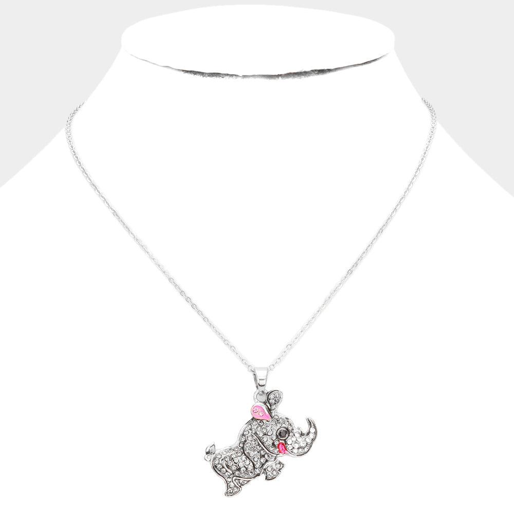 Rhinestone Embellished Rhinoceros Pendant Necklace - Jewelry Store by Erik Rayo