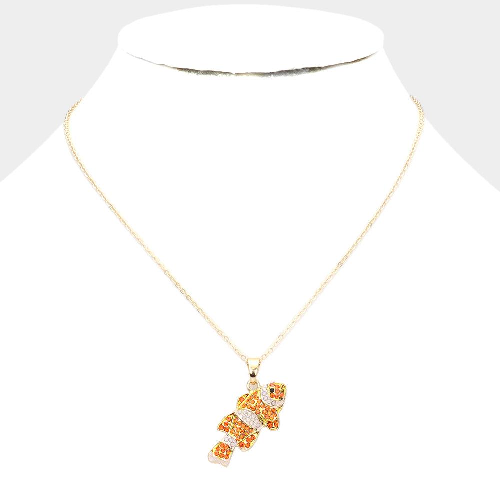 Gold Rhinestone Embellished Clownfish Pendant Necklace - Jewelry Store by Erik Rayo