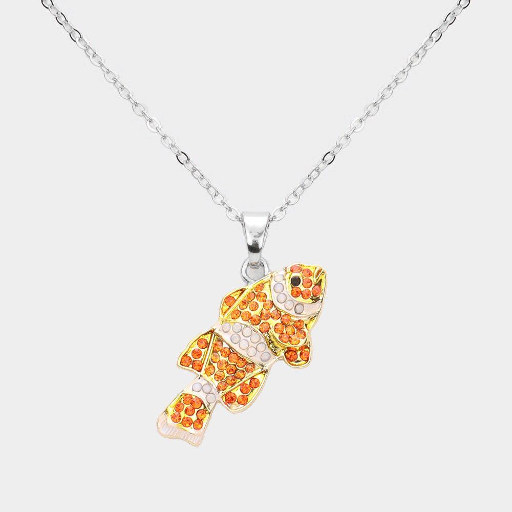 Rhinestone Embellished Clownfish Pendant Necklace - Jewelry Store by Erik Rayo