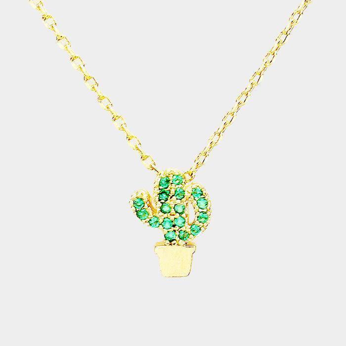 Gold Cactus Cubic Zirconia Pave Pendant Necklace - Jewelry Store by Erik Rayo