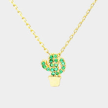 Load image into Gallery viewer, Gold Cactus Cubic Zirconia Pave Pendant Necklace
