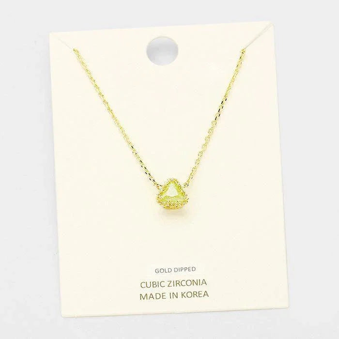 Yellow Gold Dipped Cubic Zirconia Triangle Pendant Necklace - Jewelry Store by Erik Rayo
