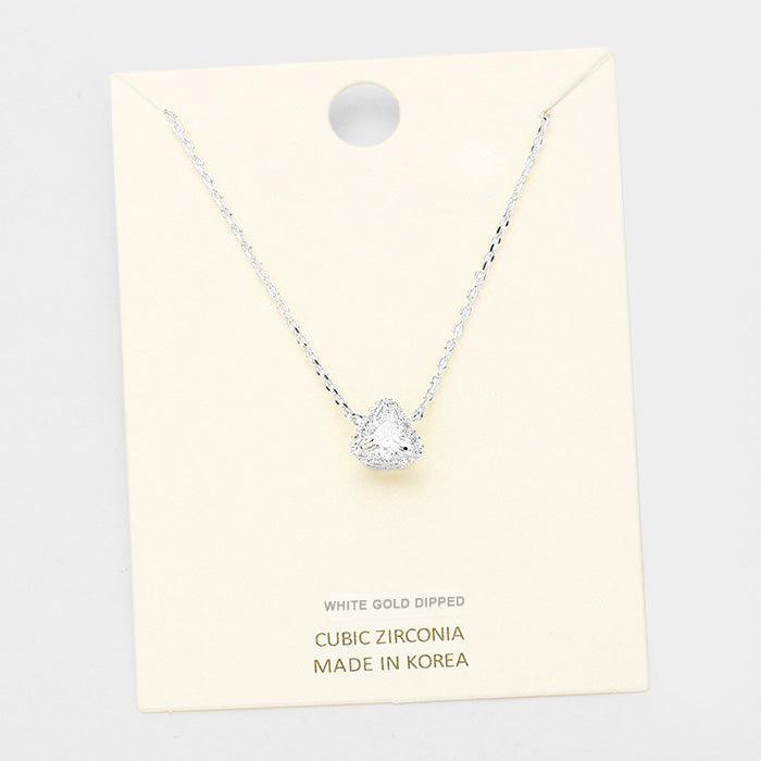 Clear Gold Dipped Cubic Zirconia Triangle Pendant Necklace