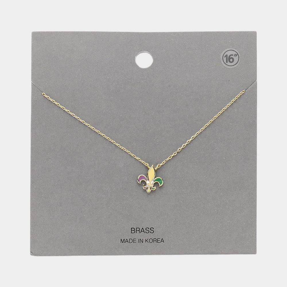 Gold Mardi Gras Brass Metal Enamel Fleur de Lis Pendant Necklace - Jewelry Store by Erik Rayo