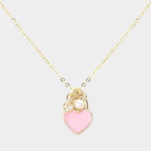 Load image into Gallery viewer, Pink Enamel Heart Pearl Pendant Necklace
