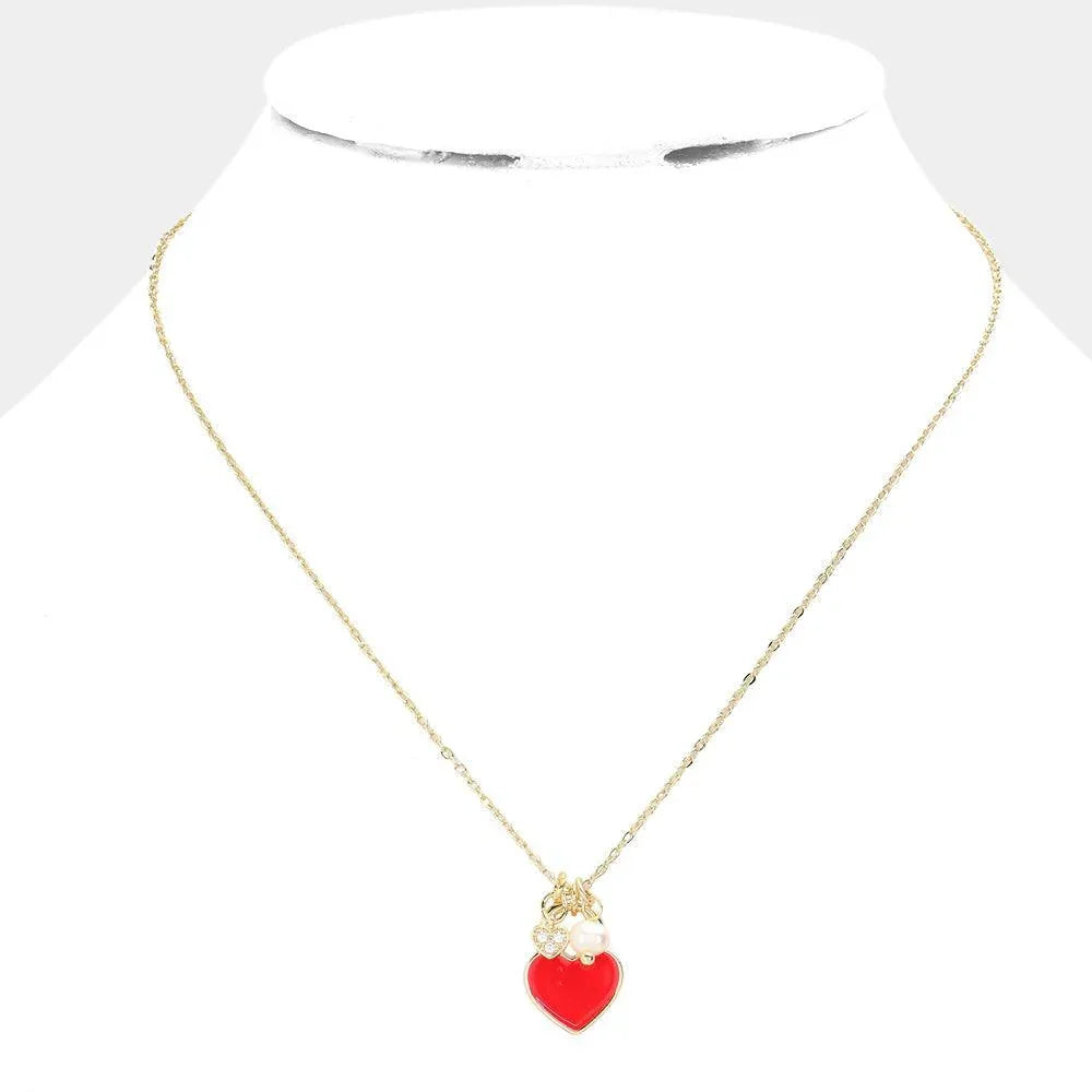 Red Enamel Heart Pearl Pendant Necklace - Jewelry Store by Erik Rayo