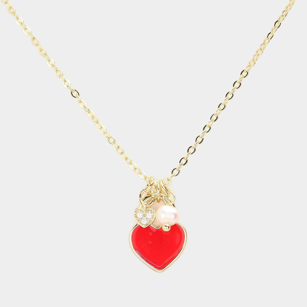 Red Enamel Heart Pearl Pendant Necklace - Jewelry Store by Erik Rayo
