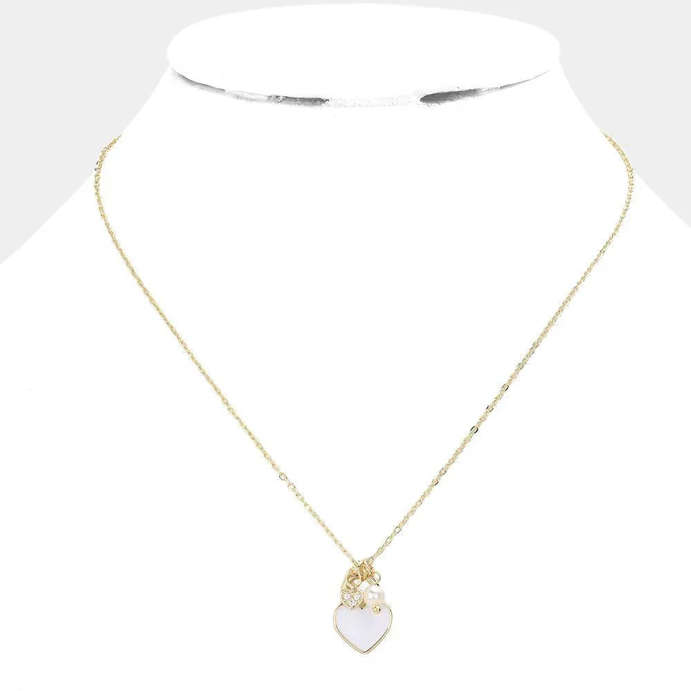 White Enamel Heart Pearl Pendant Necklace - Jewelry Store by Erik Rayo