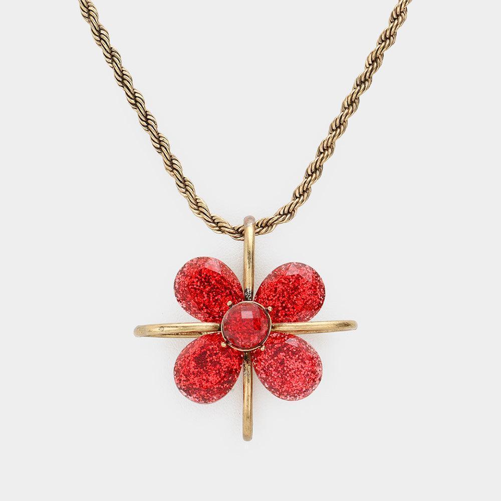 Red Flower Pendant Necklace - Jewelry Store by Erik Rayo