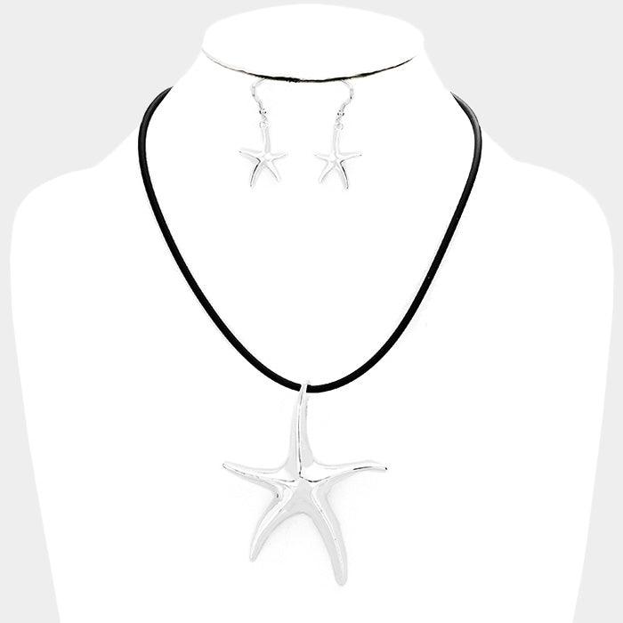 Silver Cord Metal Starfish Pendant Necklace