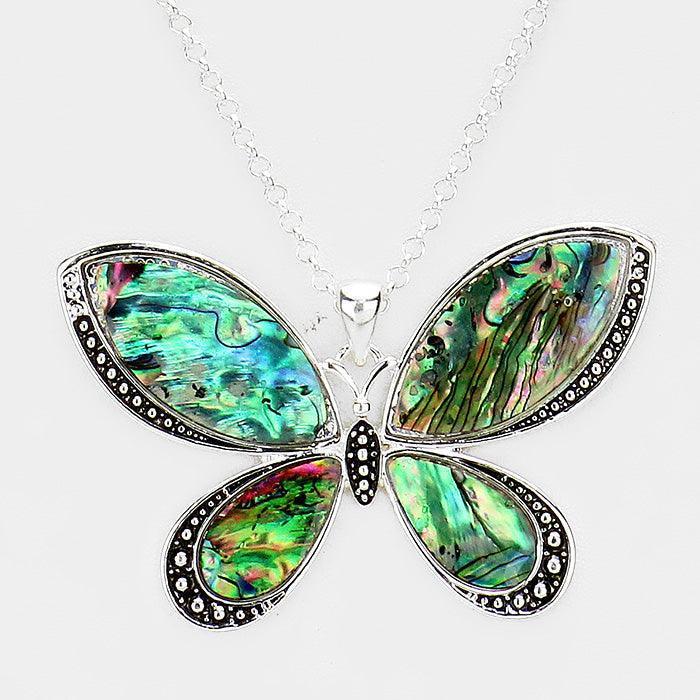 Silver Antique Abalone Butterfly Pendant Necklace - Jewelry Store by Erik Rayo