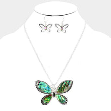 Load image into Gallery viewer, Silver Antique Abalone Butterfly Pendant Necklace
