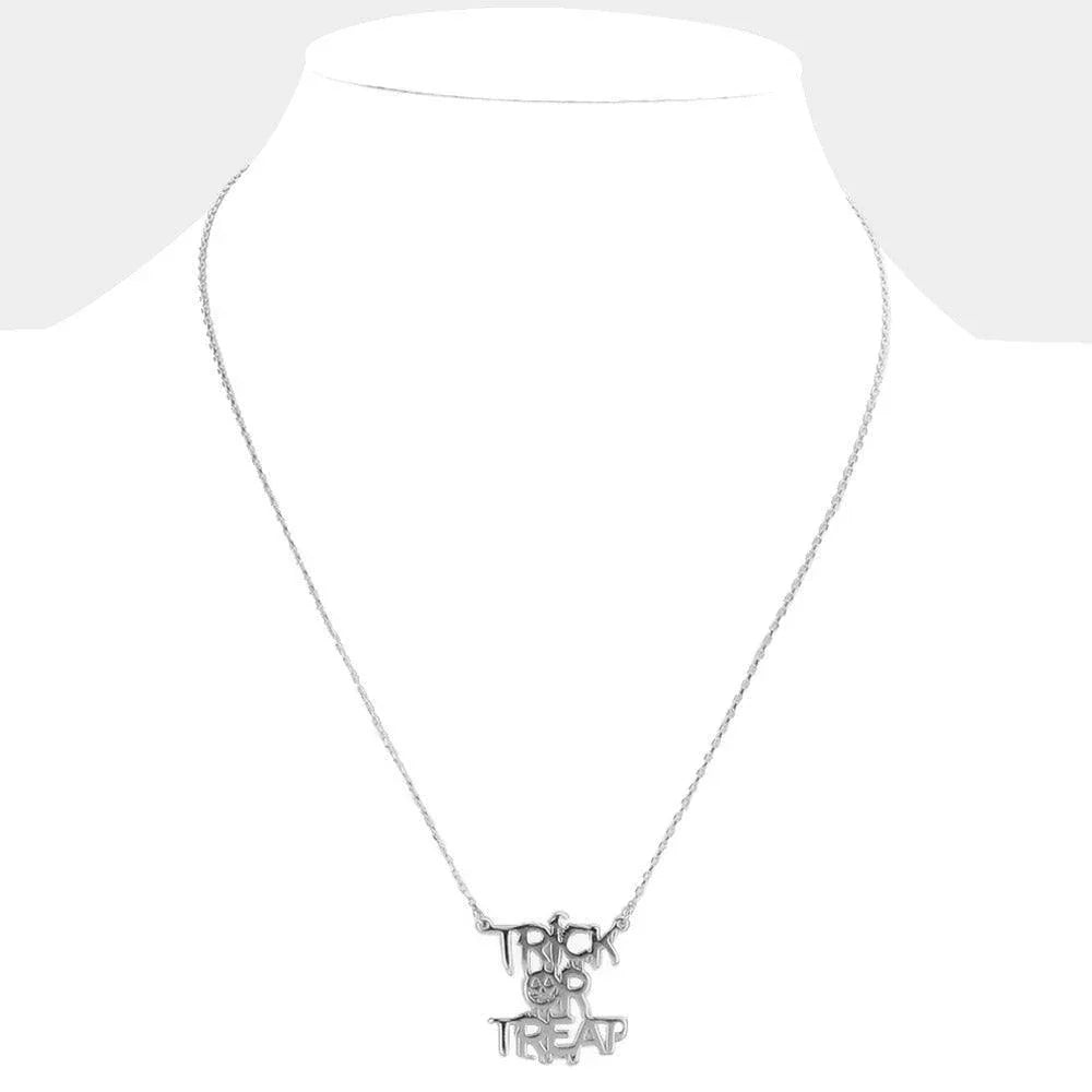 TRICK OR TREAT Metal Message Pendant Necklace - Jewelry Store by Erik Rayo