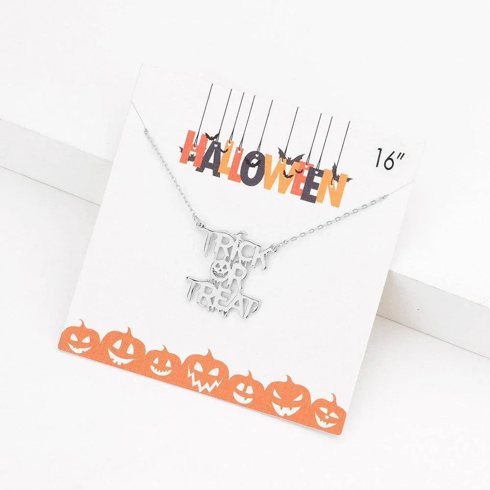 TRICK OR TREAT Metal Message Pendant Necklace - Jewelry Store by Erik Rayo