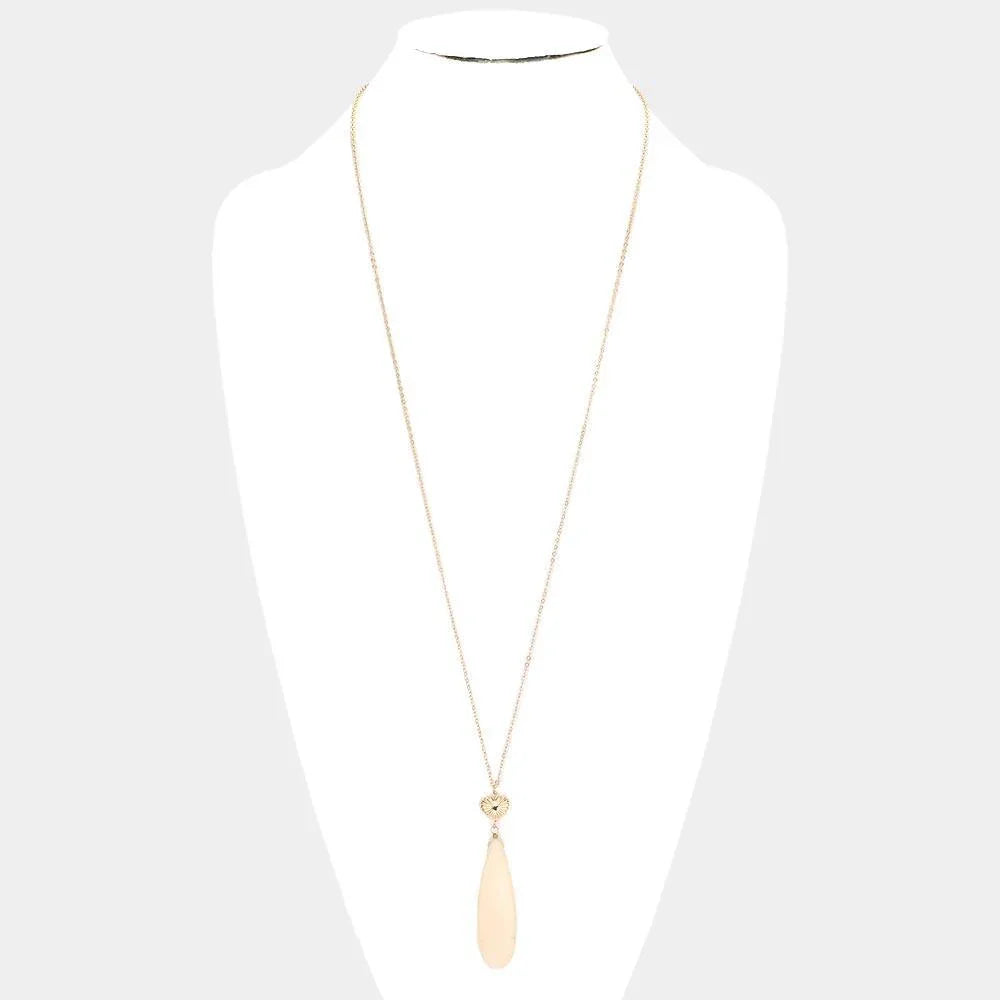 Metal Heart Teardrop Natural Stone Link Pendant Long Necklace - Jewelry Store by Erik Rayo