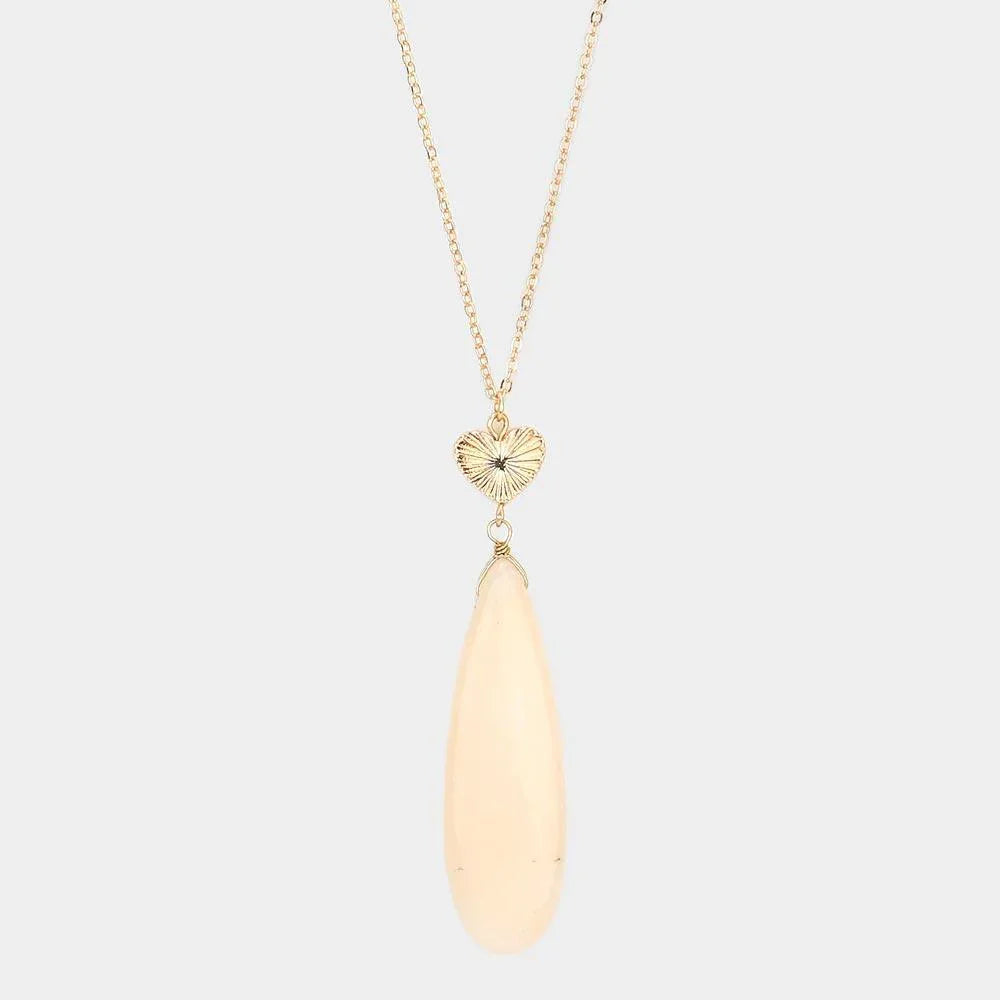 Metal Heart Teardrop Natural Stone Link Pendant Long Necklace - Jewelry Store by Erik Rayo