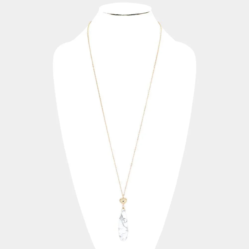 Metal Heart Teardrop Natural Stone Link Pendant Long Necklace - Jewelry Store by Erik Rayo
