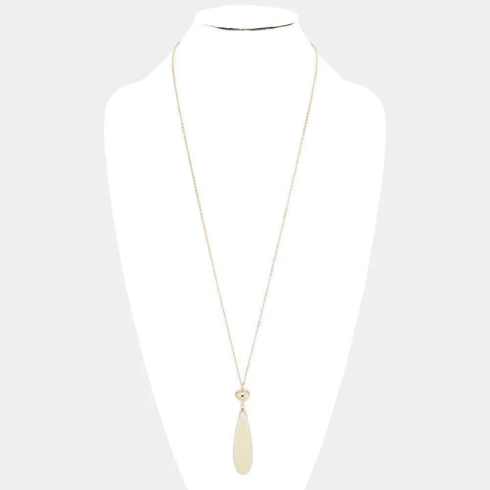 Metal Heart Teardrop Natural Stone Link Pendant Long Necklace - Jewelry Store by Erik Rayo