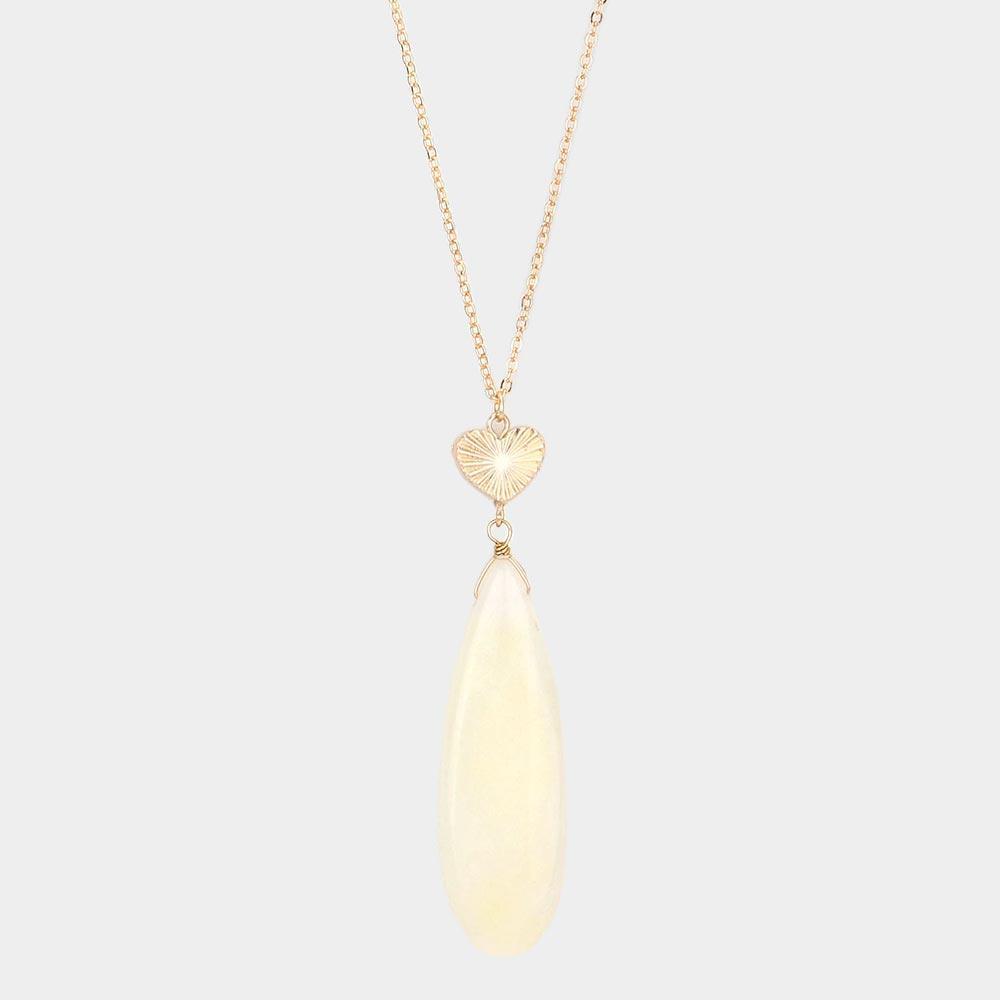 Metal Heart Teardrop Natural Stone Link Pendant Long Necklace - Jewelry Store by Erik Rayo