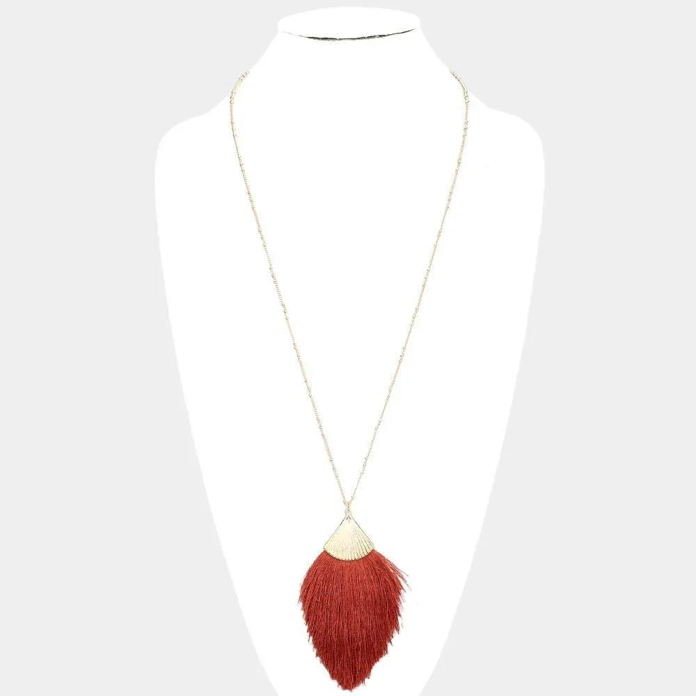 Metal Triangle Fan Tassel Pendant Long Necklace - Jewelry Store by Erik Rayo