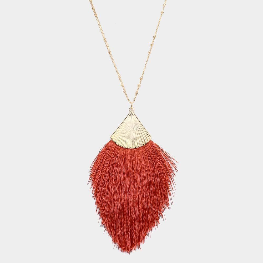 Metal Triangle Fan Tassel Pendant Long Necklace - Jewelry Store by Erik Rayo