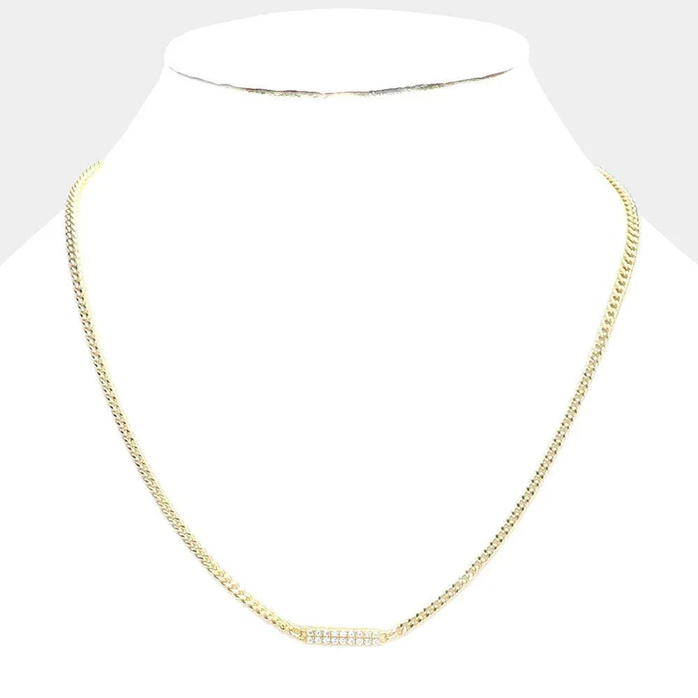 Gold Rhinestone Embellished Brass Metal Bar Pendant Necklace - Jewelry Store by Erik Rayo