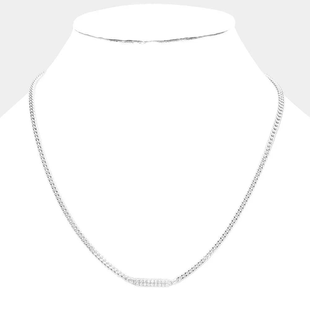 Rhinestone Embellished Brass Metal Bar Pendant Necklace - Jewelry Store by Erik Rayo