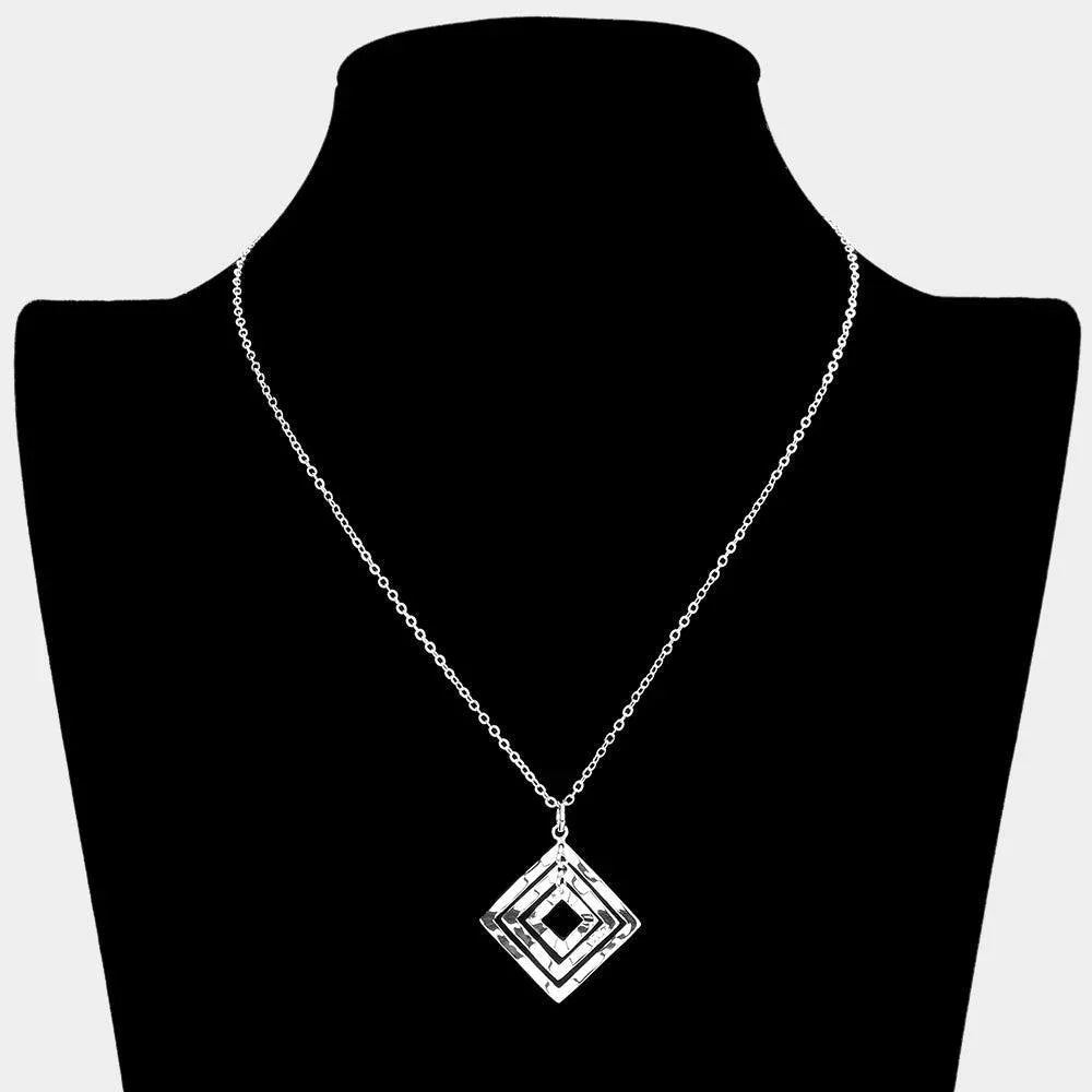 Silver Silver Plated Wavy Open Metal Square Link Pendant Necklace - Jewelry Store by Erik Rayo