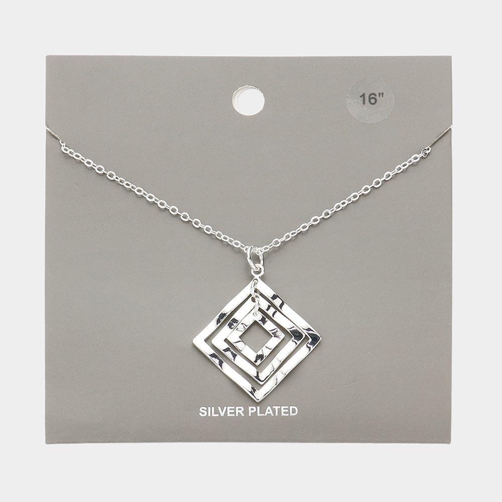 Silver Silver Plated Wavy Open Metal Square Link Pendant Necklace - Jewelry Store by Erik Rayo