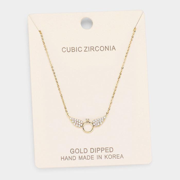 Gold Gold Dipped Cubic Zirconia Wings Pendant Necklace - Jewelry Store by Erik Rayo