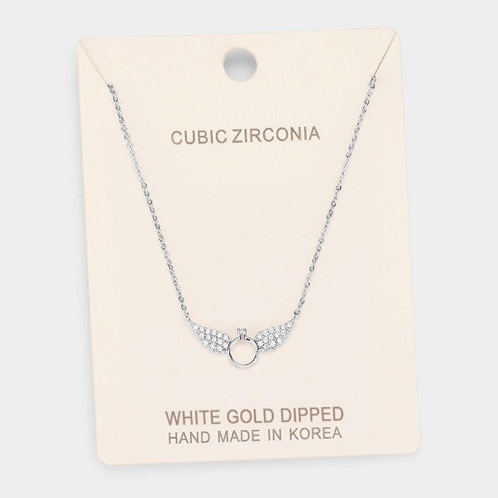 Gold White Gold Dipped Cubic Zirconia Wings Pendant Necklace - Jewelry Store by Erik Rayo